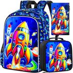 3PCS Rocket Backpacks for Boys, 16" Kids Bookbag and Lunch Box, Water Resistant Space Preschool Backpacks for Elementary Students