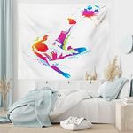 Sports Decor Tapestry, Soccer Man Kicks the Ball in the Air Digital Watercolors Success Energy Feet Illustration, Wall Hanging for Bedroom Living Room Dorm, 60 W X 40 L Inches, Multicolor