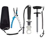 Lix&Rix Aluminum Fish Hook Remover and Aluminum Body Tungsten Side-Cutter Fishing Pliers and Fish Lip Gripper with Scale with Coiled Lanyard Set