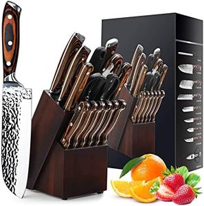 HUIKAILI Ensembles de Couteaux de Cuisine, 15 Set Couteau Cuisine en Acier Inoxydable, Couteau Cuisine Professionnelle avec Support en Bois