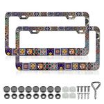 LIN KANG Mexican Tiles License Plate Frames - 2 Pack Mandala Boho License Plate Frame for Women Men, Universal Accessories License Plate Cute Aluminum Car Tag Frames for Women Men US Vehicles