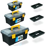 ZENO 3 Piece Plastic Toolbox Organiser Set | 10" 13" 16" Inch Tool Boxes Plastic Portable Tool Box Set | Toolbox Organiser with Extra Storage Tray for Home Tools | Nails and Pins | Utility Toolbox