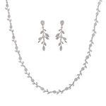 SWEETV Cubic Zirconia Wedding Jewelry Sets for Bride Bridesmaids, Crystal Leaf Vine Bridal Earrings and Necklace Set for Women Jewelry Gifts, Silver