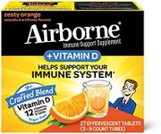 Airborne 750mg Vitamin C Plus Vitamin D and Zinc Effervescent Tablets, Immune Support Supplement with Powerful Antioxidants Vitamins A C D & E (27 Count), Zesty Orange Flavor, Fizzy Drink Tablets