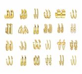 QIQVERT Trendy Gold Plated Geometric Twist Pearl Loop Earrings - Celebrity Inspired Jewelry for Women & Girls - 24 Pairs