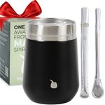 GAUCHO-MARKET Yerba Mate Cup Gourd Tea Cup Set, Includes 2 Bombillas (Straws) and Cleaning Brush (Revolution Black)