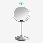 simplehuman ST3004 12cm Sensor Mirror Fold, Light Up Makeup Magnifying Mirror, 10x Magnification, Includes Padded Travel Case, LED Tru-Lux Light System, Rechargeable, Brushed Stainless Steel