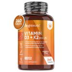 Vitamin D3 4000iu & Vitamin K2 125ug (MK7) | 240 Vitamin D3 K2 Vegetarian Tablets | 8 Month Supply | High Strength D3 and K2 Vitamin | Vitamin D K2 for Bone, Teeth, Muscle Function & Immune System
