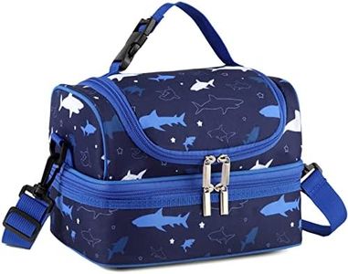 VASCHY Sac Isotherme Repas Enfants Garçons, Sac à Lunch Portatif à Compartiments Séparés Réutilisable Sac à Main de Déjeuner avec Bandoulière Réglable École et Pique Nique (Requin Bleu)