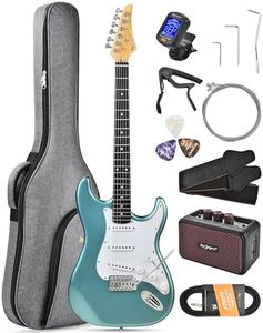 Leo Jaymz Beginner Electric Guitar Complete Kit with Portable Amp, Padded Gig Bag & Full Accessories, Maple Neck SSS Pickups (Cyan)