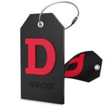 Initial Luggage Tag with Full Privacy Cover and Stainless Steel Loop (Black) (D)