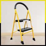 Houza 2 Step Foldable Steel Ladder for Home | Ladder with Anti-Slip Shoes | Slip Prevention Steps | Foldable, Durable, Heavy Duty, Safe, and Stylish | Made in India (Yellow & Black)…