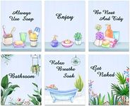 INFUNLY Set of 6 Wall Art Prints for Bathroom Unframed Relax Breathe Soak Quote Picture Print 8x10 in The Warm Bathtub Painting Poster Waterproof Ready to Hang Bath Linen Home Decoration