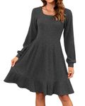 WNEEDU Womens Fall Dress 2024 Casual Long Sleeve Dress Square Neck Knit Babydoll Dresses, Dark Grey XL