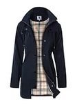 Women's Long Hooded Rain Jacket Outdoor Raincoat Windbreaker(Navy Blue,Medium)