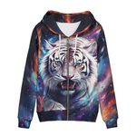 Showudesigns Zip Up Women's Hoodies & Sweatshirts XS-5XL, Galaxy Tiger, XXXL