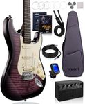 AKLOT Stryde Electric Guitar with Coil-Split: Roasted Maple Neck, Flame Maple Graphic Top, HSS Ceramic Pickups, Beginner Guitar Kit with 10W Amp, Gig Bag, Strap, Picks, Lesson Book, Violet Venom