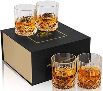 KANARS Old Fashioned Whiskey Glasses with Luxury Box - 10 Oz Rocks Barware For Scotch, Bourbon, Liquor and Cocktail Drinks - Set of 4 - Men Gift