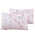 Styho 100% Egyptian Cotton Floral Printed Pillow Cases 2 Pack Standard Size Pillow Cover for Hair and Skin(Pink-White,50 x 75cm)