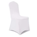 GLOBAL GOLDEN Chair Covers Wedding 100Pcs White Chair Covers Polyester Spandex Stretch Removable Washable Slipcovers Chair Covers for Wedding Banquet Celebration Dining Party (Flat, 100)