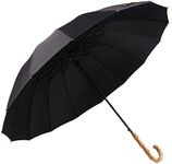 ThreeH Stick Umbrella Windproof and Rainproof Bamboo Hook Handle Auto Open Protable Lightweight KS08,Black