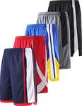 Liberty Imports 5 Pack Big Boys Youth Athletic Mesh Basketball Shorts with Pockets Quick Dry Activewear, Blue/Gray/Navy/Black/Red, Large