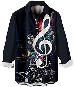 Hawaiian Bowling Shirts for Men Short Sleeve Printed Regular Fit Summer Beach Casual Button Down Aloha Shirts, Z-music Note Microphone Print, X-Large