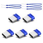 K&ZZ 64GB 5 Pack USB Flash Drives with Lanyard 64G Small USB Drive Ultra Fit Flash Drives Mini Thumb Drive 64 GB Micro USB 2.0 Pen Drive, Blue