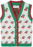 Mud Kingdom Toddler Little Girls Sweater Vest Knitted Sleeveless Button Down V-Neck Spring Autumn, Cherry Green, 12-18 Months