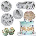 Sakolla Marine Theme Fondant Molds, 4 PCS Seashell Conch Starfish Baking Silicone Molds for Cake Decoration Chocolate Soap Resin Crafting