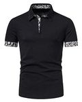 Mens Short Sleeve Polo Shirts Casual Classic Summer Button Slim Fit Contrasting Colors Breathable Basic Golf Tennis Work T-Shirt Tops-B14-Black-L