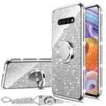 LG Stylo 6 Case, LG K71 Case Glitter Luxury Sparkles TPU Silicone Cute Phone Case for Women Girls with Kickstand, Bling Diamond Rhinestone Ring Stand Slim Glitter Case for LG Stylo 6 (Silver)