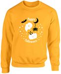 Hippowarehouse Happy Halloween unisex jumper sweatshirt pullover (Specific size guide in description) Gold