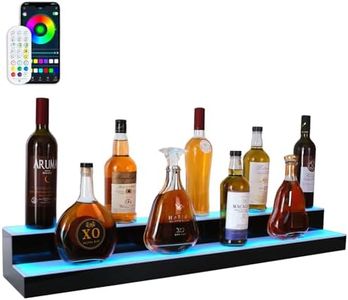Leekimid Led Lighted Liquor Bottle Display Shelf, 40 Inch 2 Tier Whiskey Rack, Support USB, Bar Stand with RF Remote & App Control, Illuminated Acrylic Lighting Shelves for Home Bar, Party