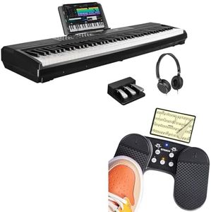 STRICH 88 Keys Weighted Keyboard with Sustain Pedal, SPT-10 Wireless Page Turner Pedal for for iPad Tablets Smartphones Multimedia Platforms PC
