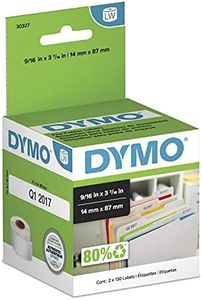 DYMO Authentic LW 1-Up File Folder Labels, DYMO Labels for LabelWriter Label Printers, White, 9/16" x 3-7/16", 2 Rolls of 130 (260 Total)