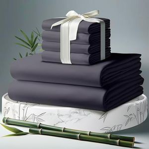 DECOLURE 100% Organic Viscose Derived from Bamboo Sheets King Size 6pcs - Ultra Soft & Luxuriously Cooling, 17" Deep Pocket, Double Stitching, Perfect for Hot Sleepers - King Bed Sheets (Grey)
