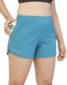 ActiveBug Dual Pocket Shorts for Women for Gym Wear Workout Running Walking Hiking Quick Dry High Performance High Waist (Large, Blue)