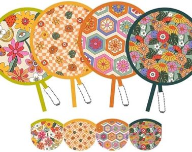 SUJJY 4 Pack Retro Hippie Hand Fan Foldable Multi-Role Round Fans for Travel, Events, Graduation, Indoor & Outdoor (Joyful)