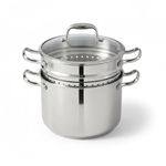 Lagostina Ambiente 3 Piece Stainless Steel Pasta Pot Set, 24 cm, Seven and One Half Liter (7.5 L), Kitchen Essentials, Pot with Strainer Insert and Glass Lid, Induction Safe and Oven Safe Up to 400°F