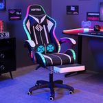 HOFFREE Gaming Chair Massage with LED RGB Lights and Footrest Ergonomic Computer Chair High Back Video Game Chair with Adjustable Lumbar Support Linkage Armrest White and Black