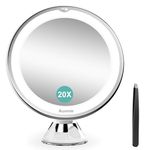 Auxmir LED Makeup Mirror, 20X Magnifying Cosmetic Mirror With Powerful Locking Suction Cup, 360° Rotating Daylight White Shaving Mirror with 2 Brightness Levels, Portable Illuminated Bathroom Mirror