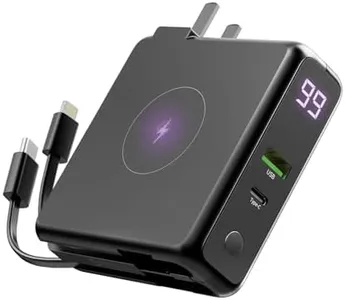 Sanag 5-in-1 Portable Travel Charger Power with FastCharge Wireless Charger, 10000mAh Power Bank with AC Wall Plug & Built-in Cables, USB C External Battery Pack Compatible with iPhone,Samsung, etc.