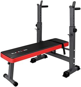 BLACK LORD Foldable Flat Weight Bench Press with Barbell Rack, Adjustable Weight Lifting Bench for Muscle Crunch Curl Exercise, Multi-Station Home Gym Bench for Fitness Workout, 250kg Capacity, Red