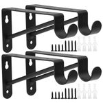 4 Pcs Closet Shelf Bracket with Pole Holder, Triangle Shelf Brackets with Closet Rod Bracket Hook, Wall Mounted Right Angle Brackets Closet Supports for Closet Pole Rod Holder, Black, 5.9x1x3.7"