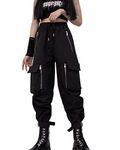 DINGJIUYAN Gothic Streetwear Women's Cargo Pants with Chain Punk Techwear Black Oversize Korean Fashion Wide Leg Trousers