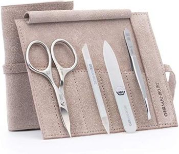 GERMANIKURE 4pc Mini Professional Manicure Set in Beige Suede Case - FINOX Stainless Steel Tools Made in Solingen Germany, Glass Nail Care Supplies Made in Czech Republic