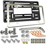 Aootf Front License Plate Bracket- Universal Front Bumper Plate Mounting Kit, Car Tag Holder Adapter& Stainless Steel Plate Cover, Anti-Theft Lock Screws, Caps, Nuts, for US Vehicle Trailer Truck