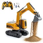 L.O.T CARS Remote Control Construction Vehicle Fang 6-Channel RC Excavator Toy for Kids with Alloy Arm, Rechargeable Engineering Car, Heavy Duty Machine Construction Toy with Lights & Music (Yellow)