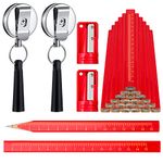 Honoson 24 Pieces Carpenter Pencils Flat Pencils 7 Inches Octagonal Hard Black Construction Pencil with Retractable Pencil Holder and Sharpener for Woodworking Marking(Red Cover, Black Refill)